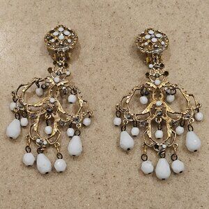 STUNNING JOSE & MARIA BARRERA BOHEMIAN STONE JEWELED DROP CHANDELIER EARRINGS